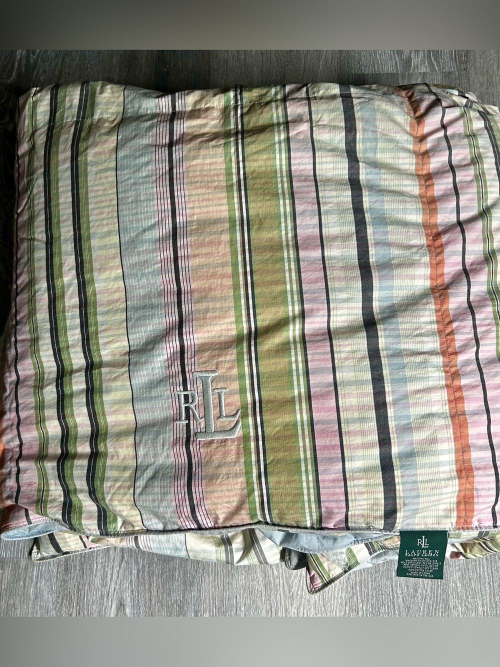 Vintage Ralph Lauren Harbor View  Striped Cotton Quilt Comforter Size 88x88